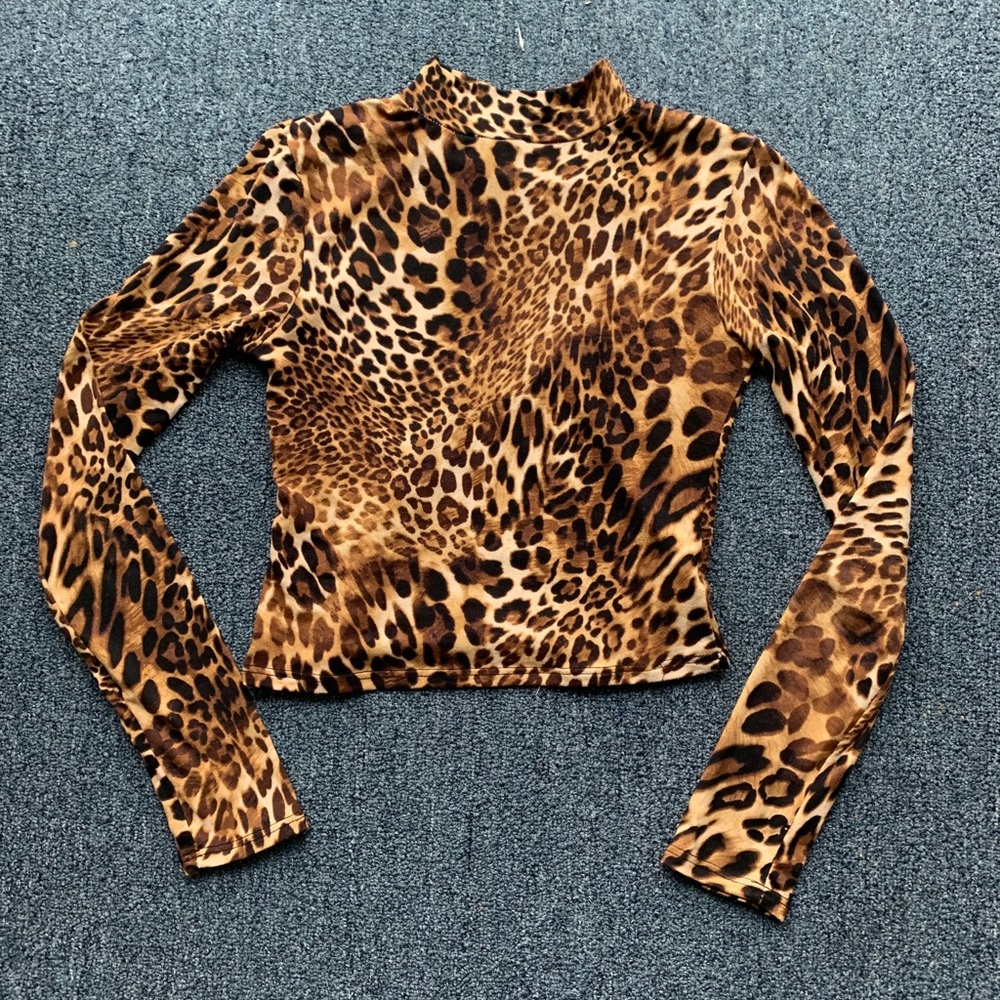 Leopard Mock Neck Crop Top